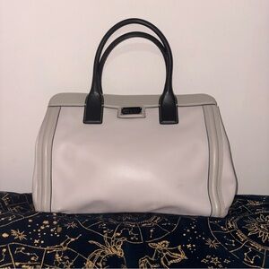 VINTAGE IACUCCI Grey & Soft White Leather Handbag Purse Made In Italy